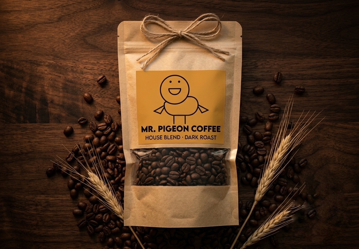 Mr. Pigeon Coffee House Blend — light roast, yellow label